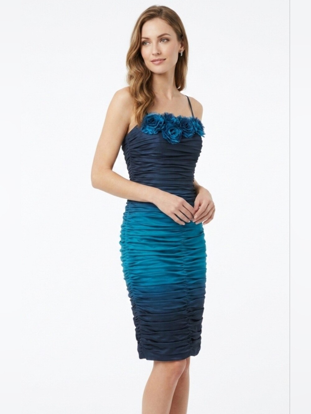 Adrianna Papell Spaghetti Strap Ruffle Two Tone Ombre Cocktail Dress Size 10